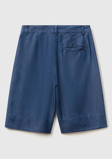  Kadın Koyu Mavi %100 Liyosel Regular Fit Bermuda Diz Üstü Şort