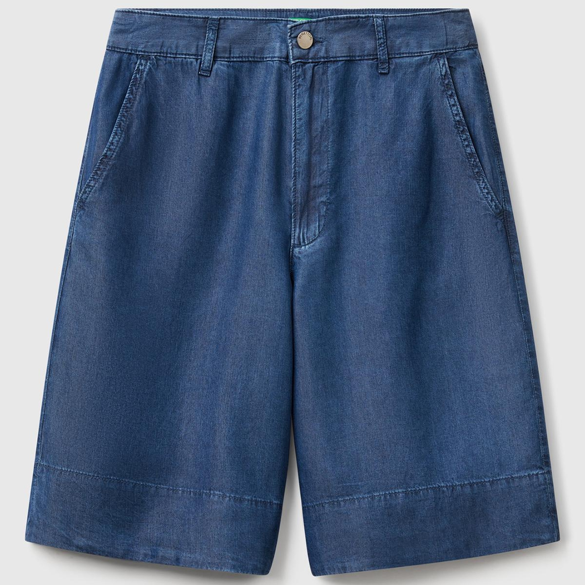 Kadın Koyu Mavi %100 Liyosel Regular Fit Bermuda Diz Üstü Şort