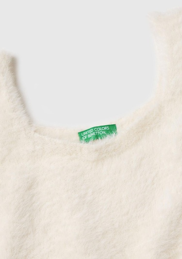  Kız Çocuk Ekru Kalın Askılı Etek Ucu Ribanalı Kolsuz Üst