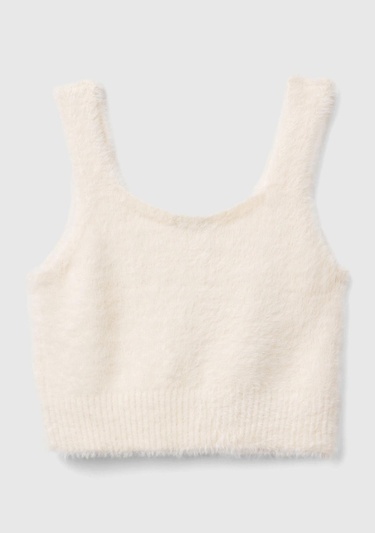  Kız Çocuk Ekru Kalın Askılı Etek Ucu Ribanalı Kolsuz Üst