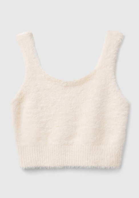  Kız Çocuk Ekru Kalın Askılı Etek Ucu Ribanalı Kolsuz Üst