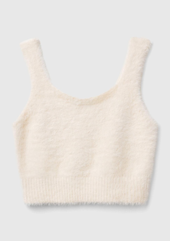  Kız Çocuk Ekru Kalın Askılı Etek Ucu Ribanalı Kolsuz Üst