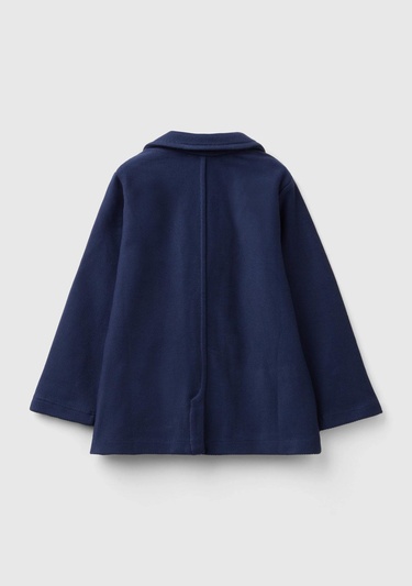  Erkek Çocuk Lacivert Düğme Kapamalı Yama Cepli Logo Baskılı Polar Blazer