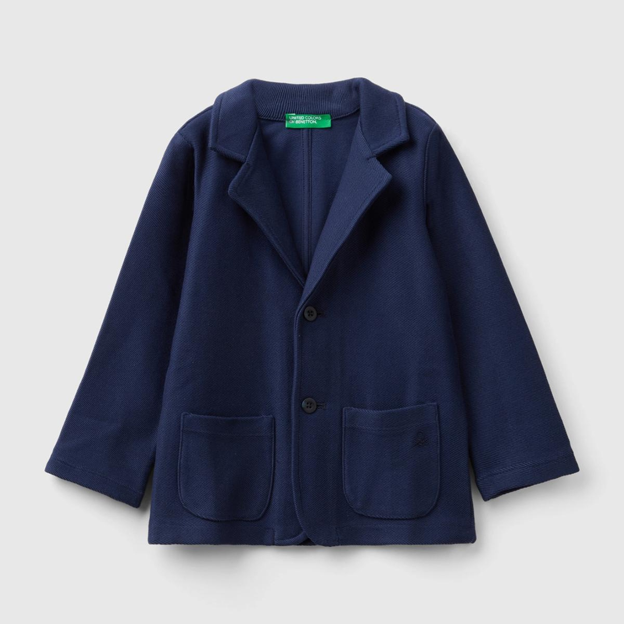 Erkek Çocuk Lacivert Düğme Kapamalı Yama Cepli Logo Baskılı Polar Blazer