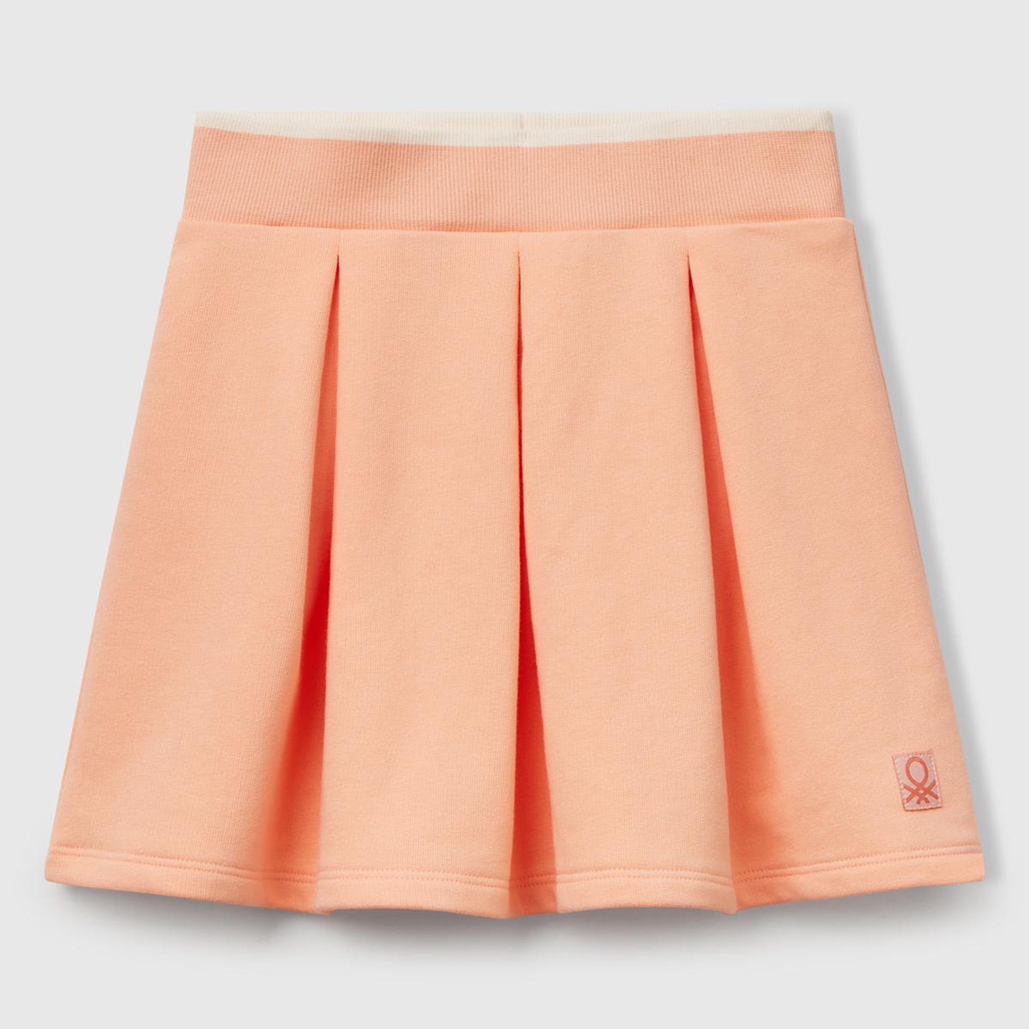 Kız Çocuk Yavruağzı Logo Etiketli Pileli Bel Bantlı Etek