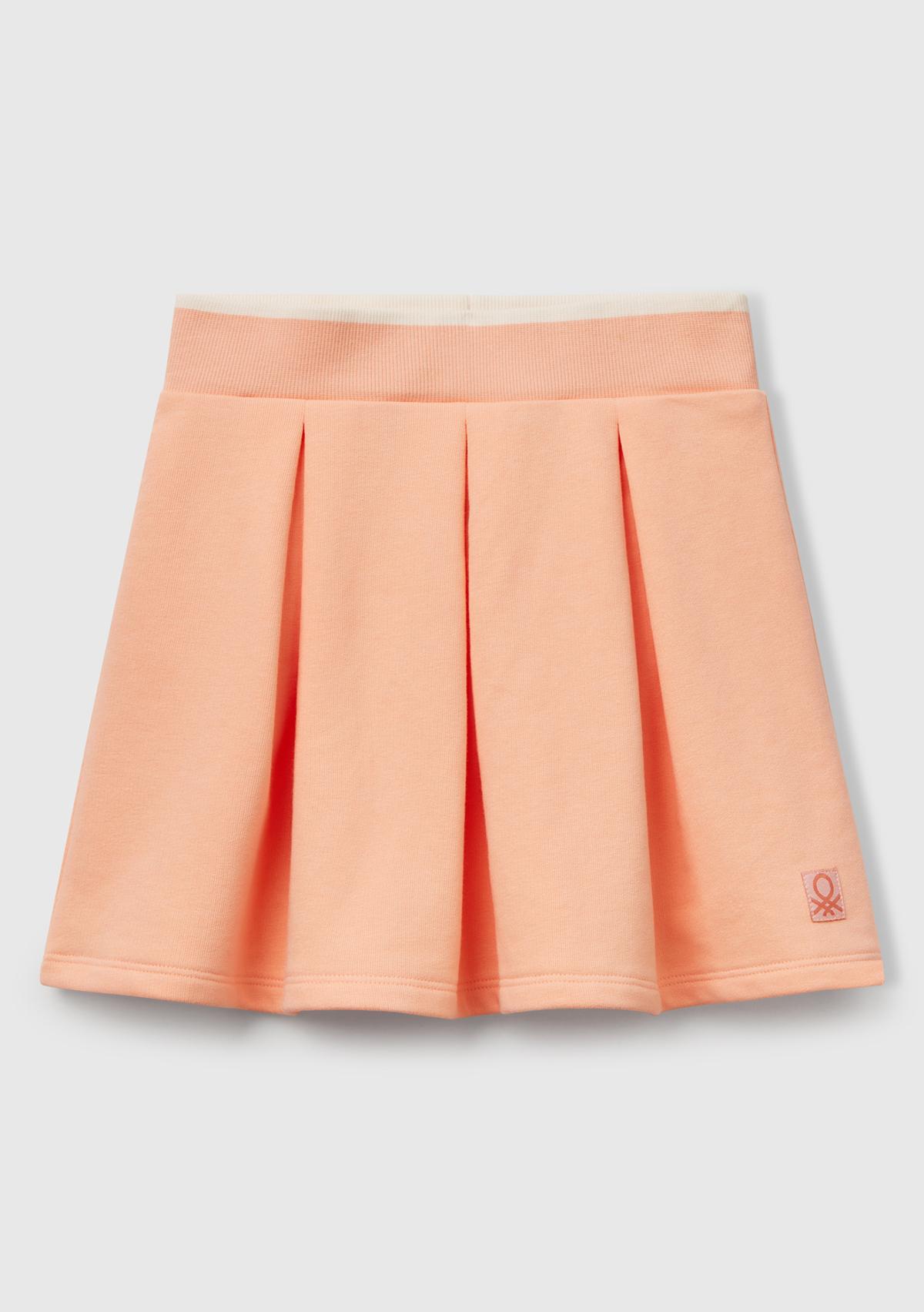  Kız Çocuk Yavruağzı Logo Etiketli Pileli Bel Bantlı Etek