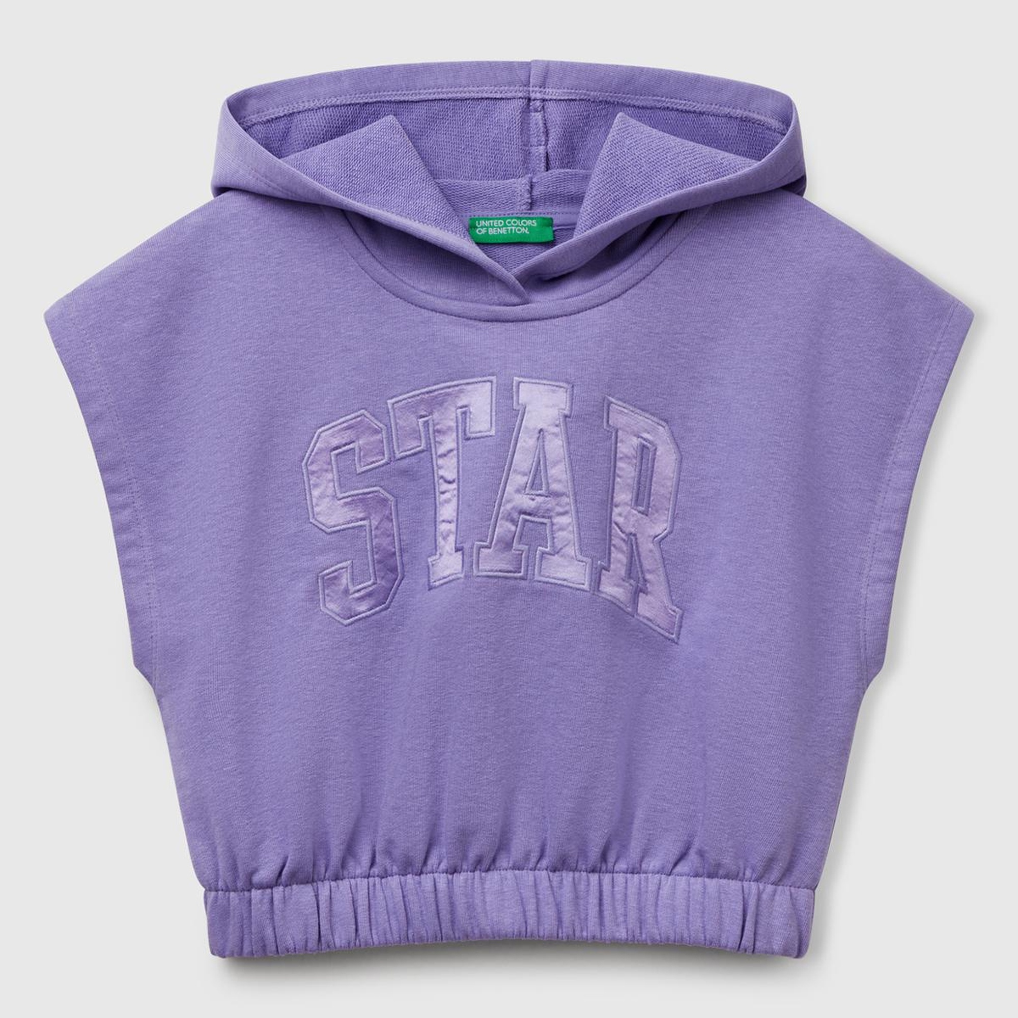 Kız Çocuk Mor Önü Aplikeli Nakış Detaylı Kolsuz Kapüşonlu Sweatshirt