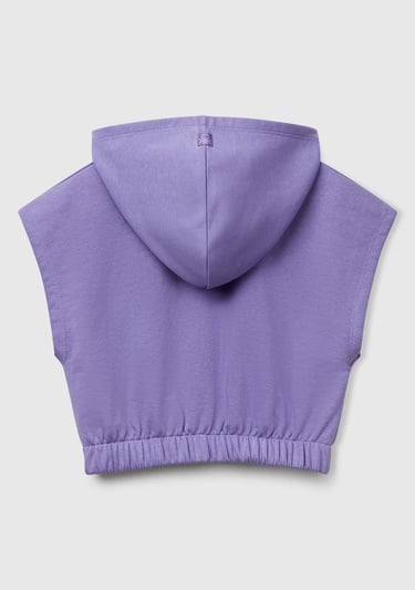  Kız Çocuk Mor Önü Aplikeli Nakış Detaylı Kolsuz Kapüşonlu Sweatshirt