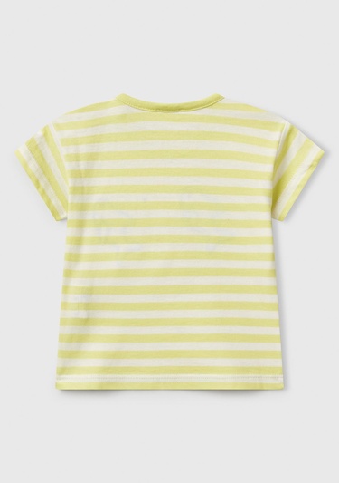  Bebek Sarı Çizgili Önü Baskılı Omzu Logo Düğmeli T-Shirt