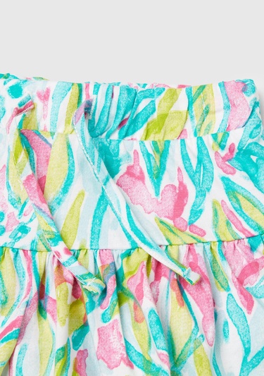  Kız Çocuk Yeşil Desenli Büzgü İpli Etek Ucu Pileli Şort