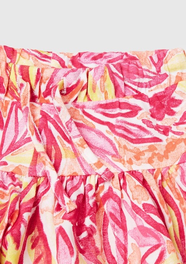  Kız Çocuk Turuncu Desenli Büzgü İpli Etek Ucu Pileli Şort