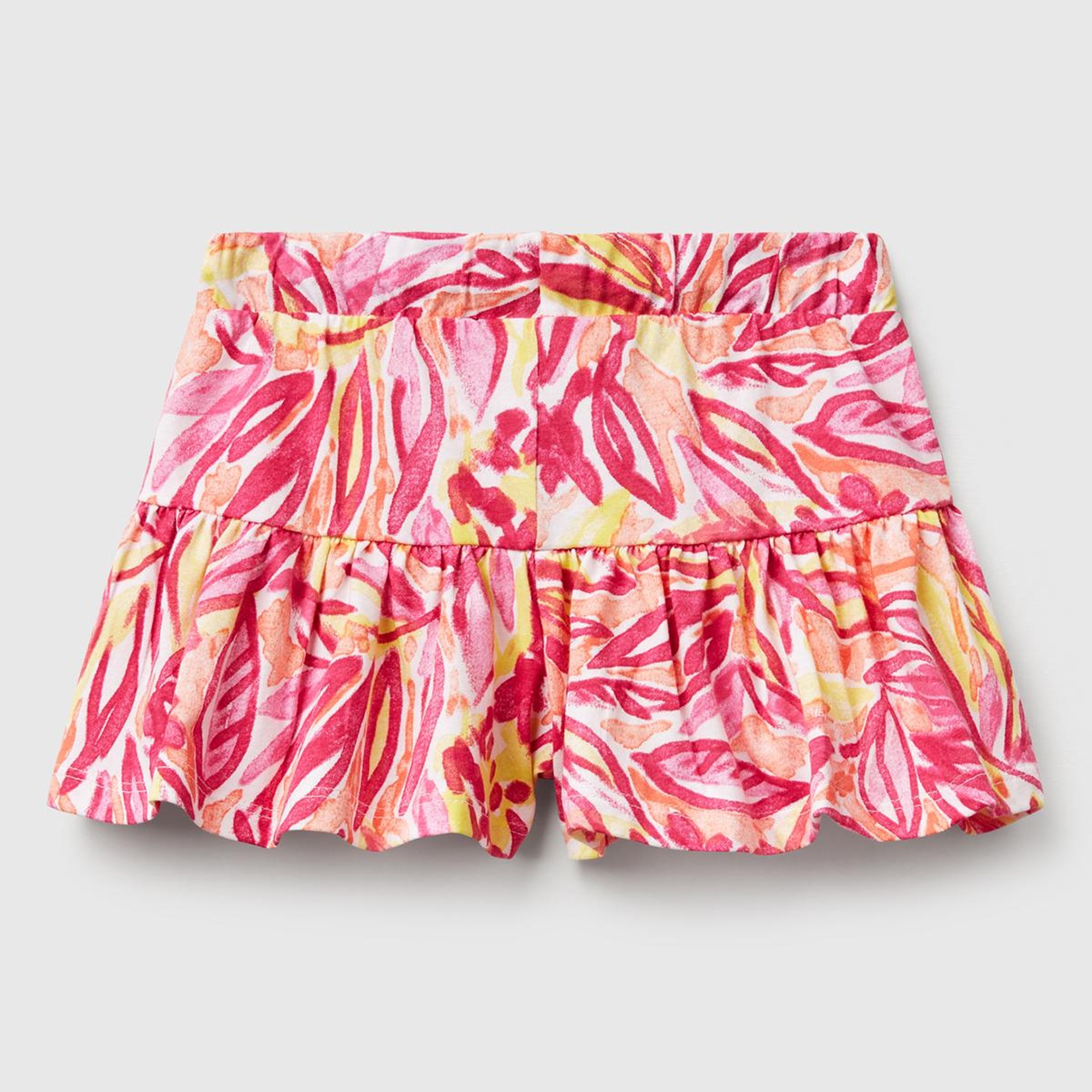 Kız Çocuk Turuncu Desenli Büzgü İpli Etek Ucu Pileli Şort