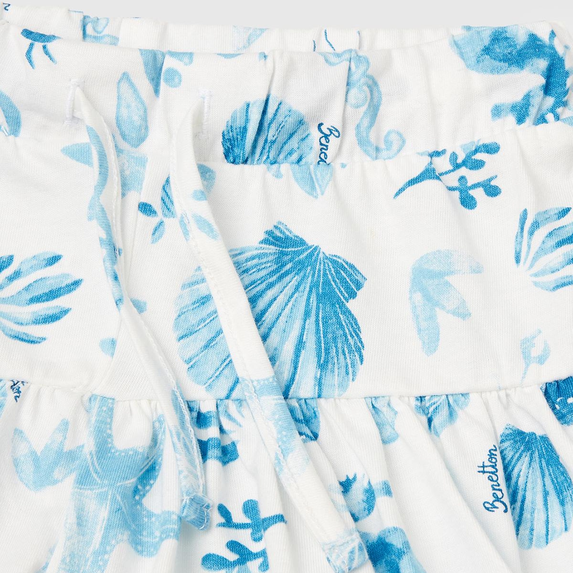 Kız Çocuk Mavi Desenli Büzgü İpli Etek Ucu Pileli Şort