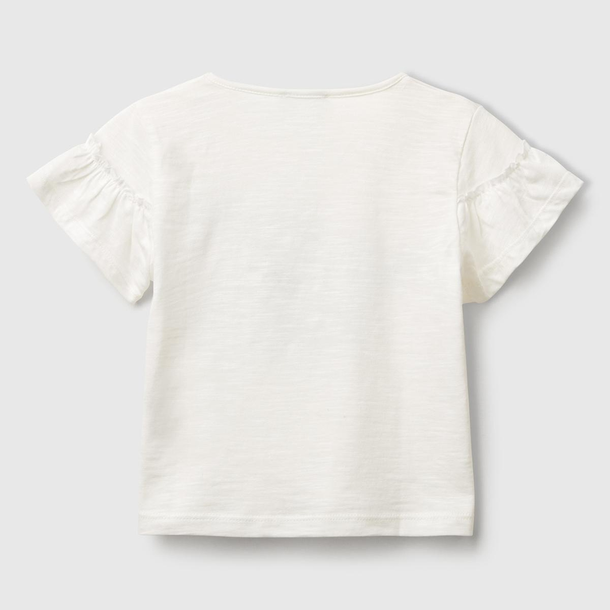 Kız Çocuk Beyaz Önü Baskılı Kolu Fırfırlı Boxy Fit T-Shirt