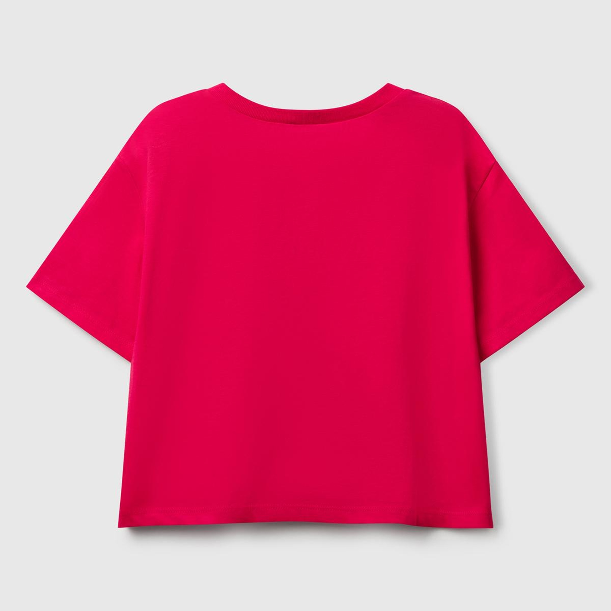 Kız Çocuk Fuşya Parlak Baskılı Bisiklet Yaka T-Shirt