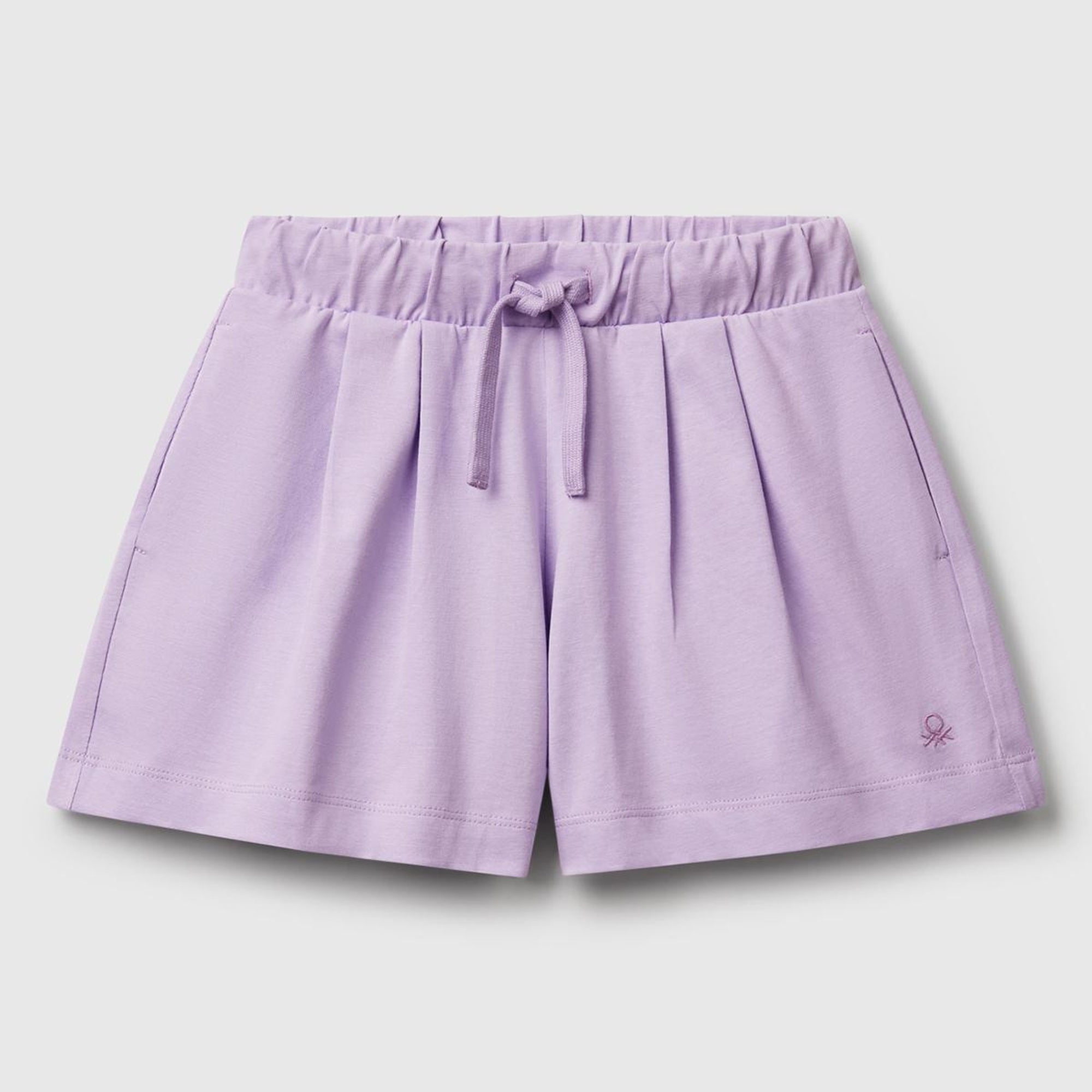 Kız Çocuk Lila Logo İşlemeli Beli İpli Şort