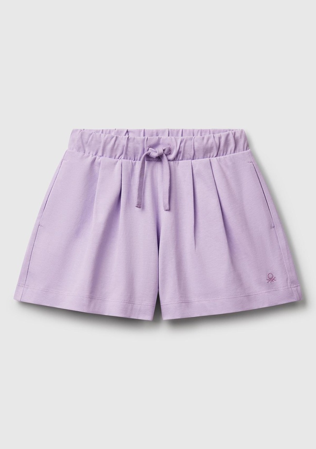  Kız Çocuk Lila Logo İşlemeli Beli İpli Şort