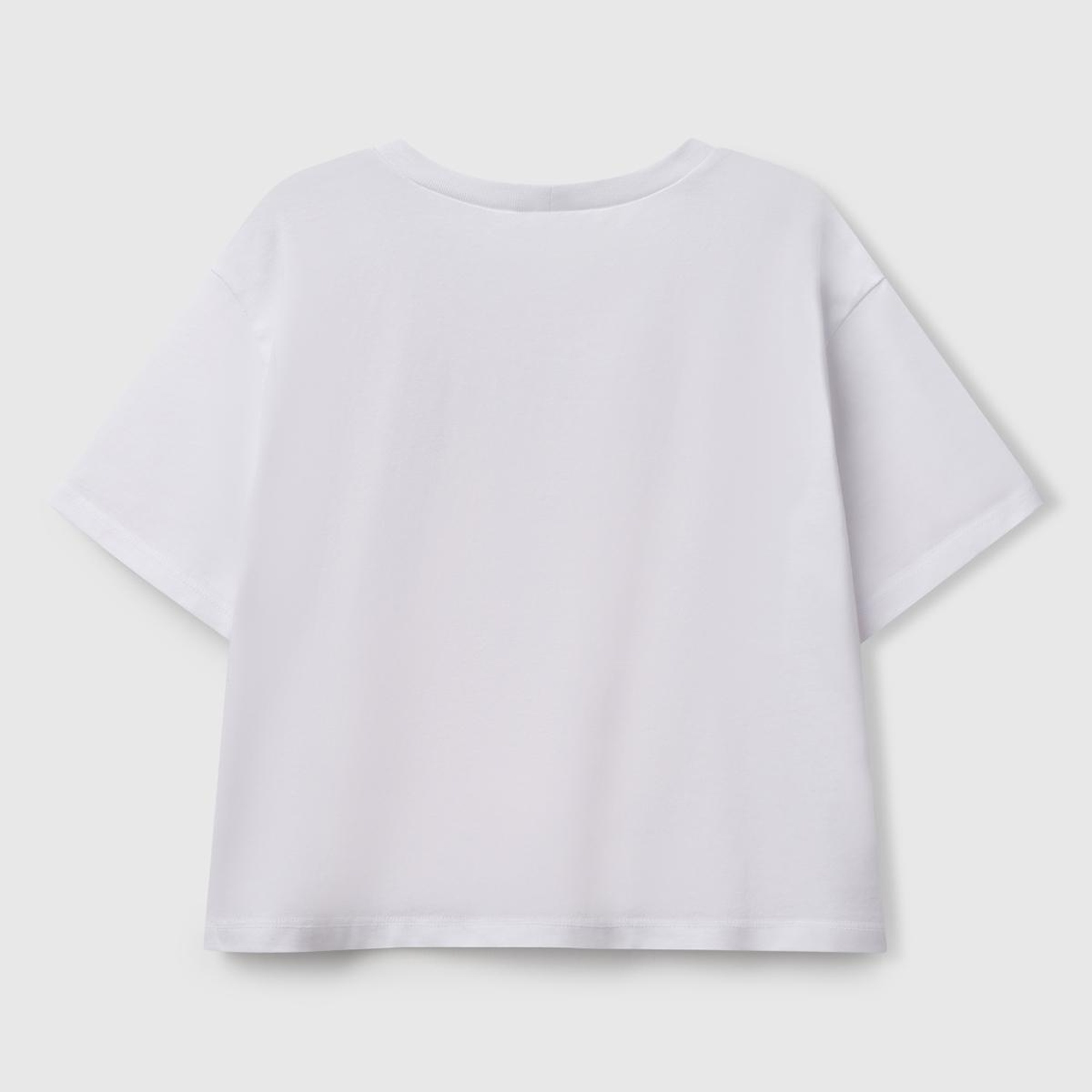 Kız Çocuk Beyaz Parlak Baskılı Bisiklet Yaka T-Shirt