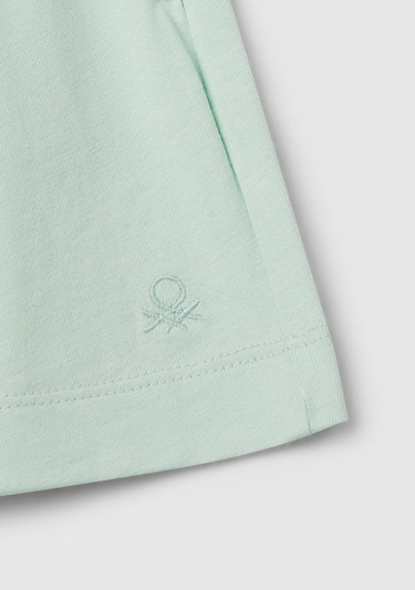  Kız Çocuk Su Yeşili Logo İşlemeli Beli İpli Şort