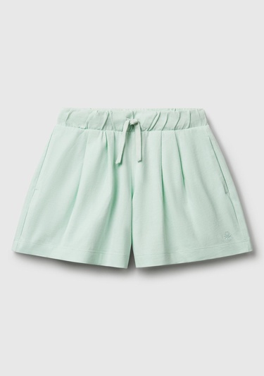  Kız Çocuk Su Yeşili Logo İşlemeli Beli İpli Şort