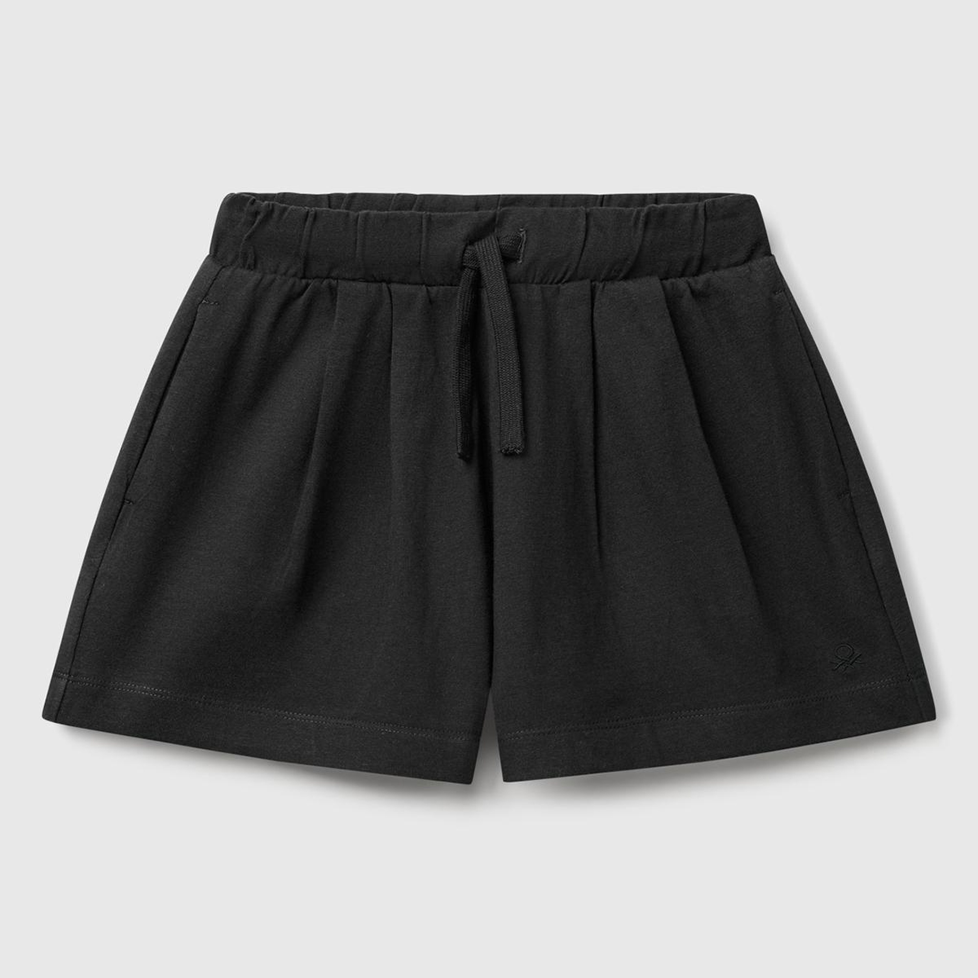 Kız Çocuk Siyah Logo İşlemeli Beli İpli Şort