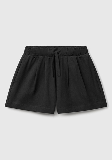 Kız Çocuk Siyah Logo İşlemeli Beli İpli Şort