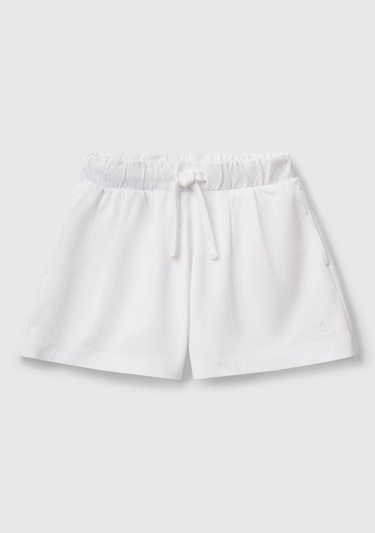  Kız Çocuk Beyaz Logo İşlemeli Beli İpli Şort