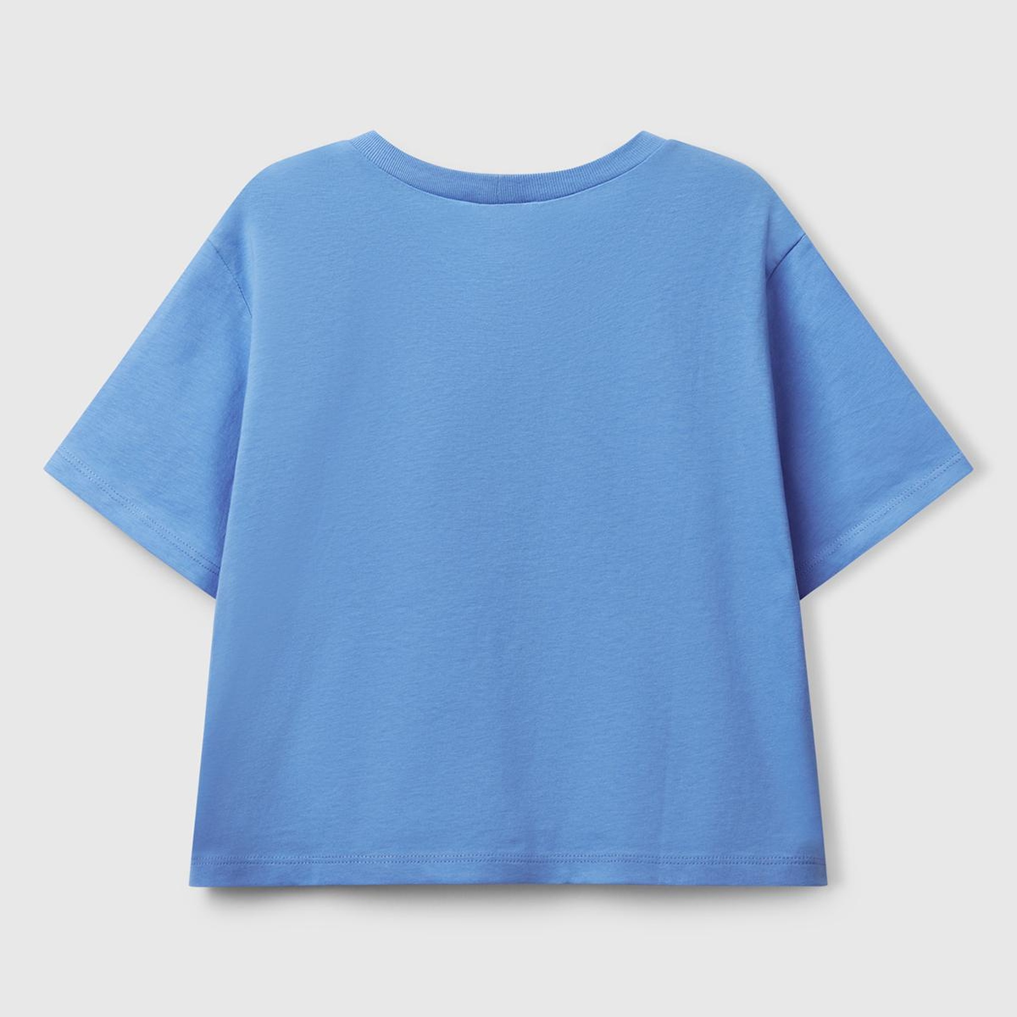 Kız Çocuk Mavi Parlak Baskılı Bisiklet Yaka T-Shirt