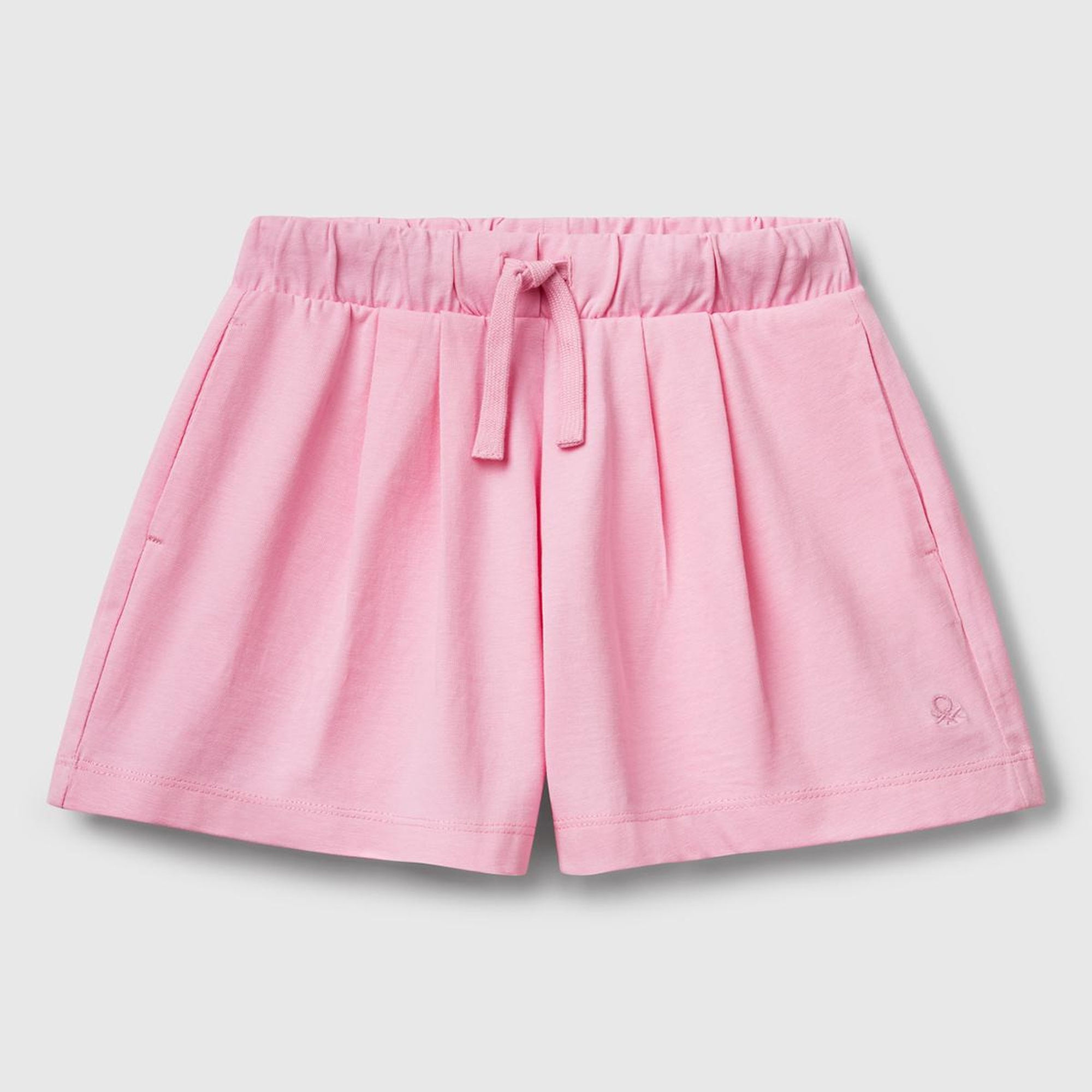 Kız Çocuk Pembe Logo İşlemeli Beli İpli Şort