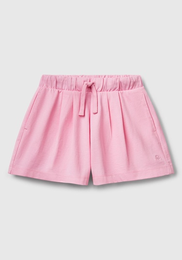  Kız Çocuk Pembe Logo İşlemeli Beli İpli Şort