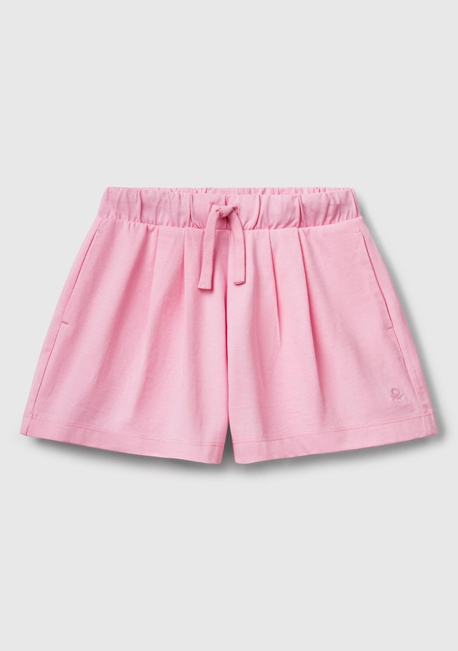  Kız Çocuk Pembe Logo İşlemeli Beli İpli Şort