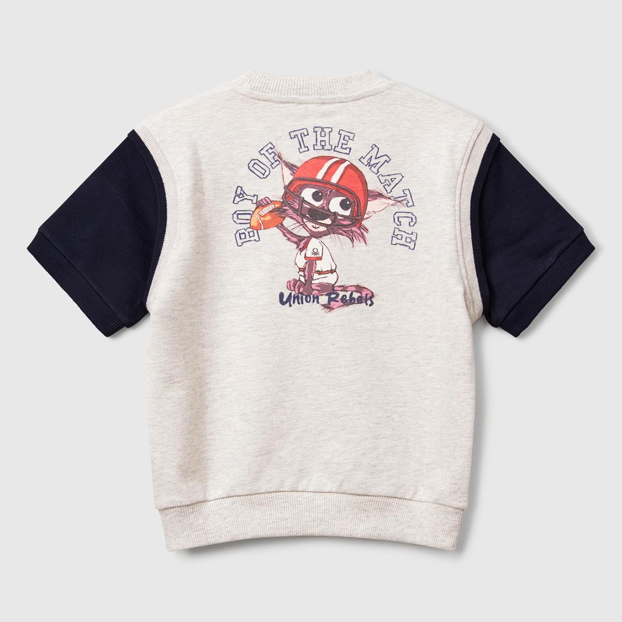 Erkek Çocuk Açık Gri Melanj Logo Baskılı Yelek Efektli Kısa Kollu Sweatshirt