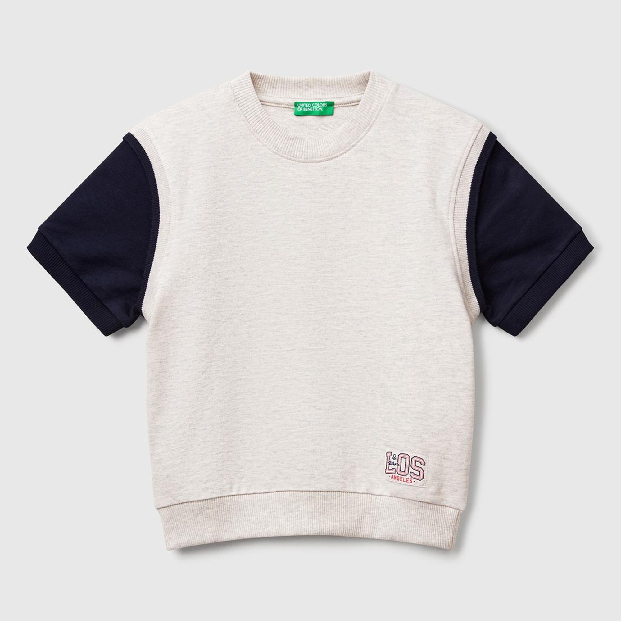 Erkek Çocuk Açık Gri Melanj Logo Baskılı Yelek Efektli Kısa Kollu Sweatshirt