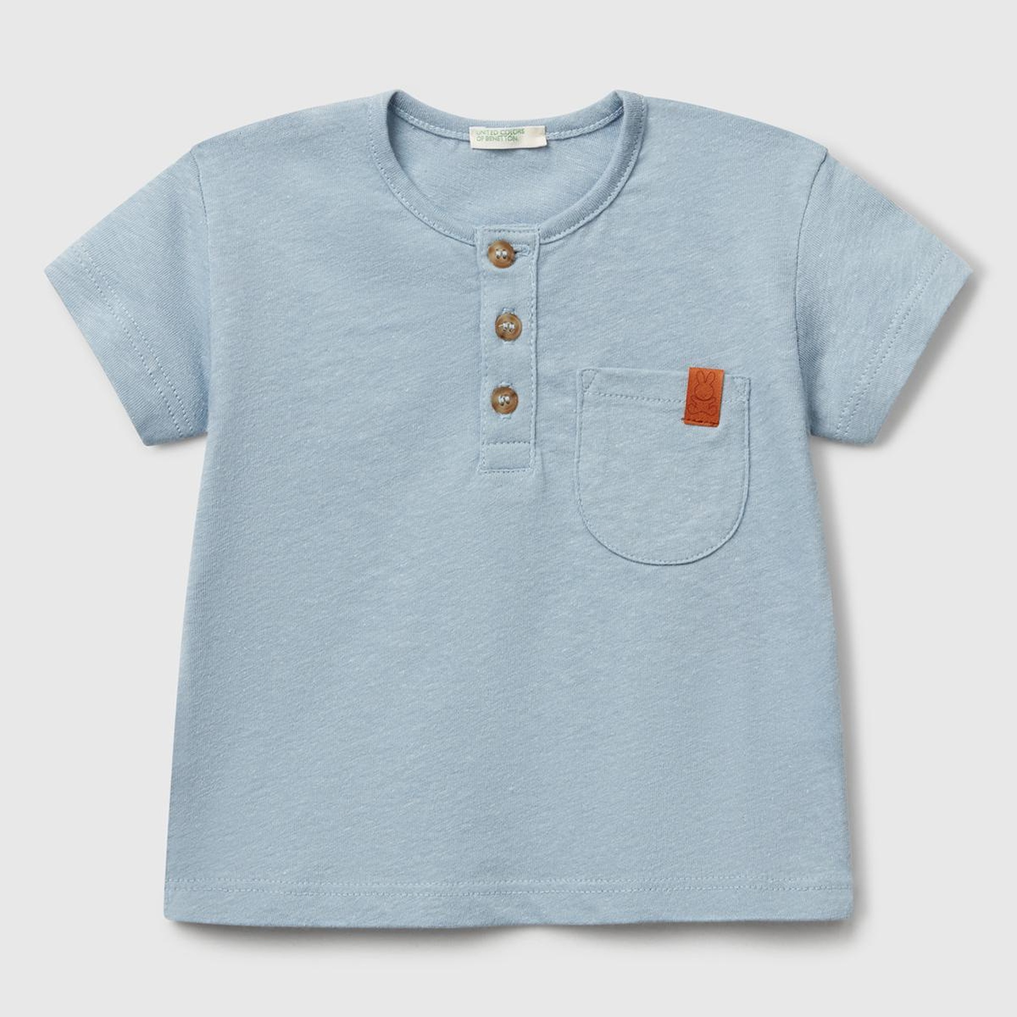 Bebek Mavi Önü Detaylı Logolu Tek Cepli Bisiklet Yaka T-Shirt