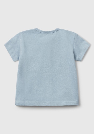  Bebek Mavi Önü Detaylı Logolu Tek Cepli Bisiklet Yaka T-Shirt