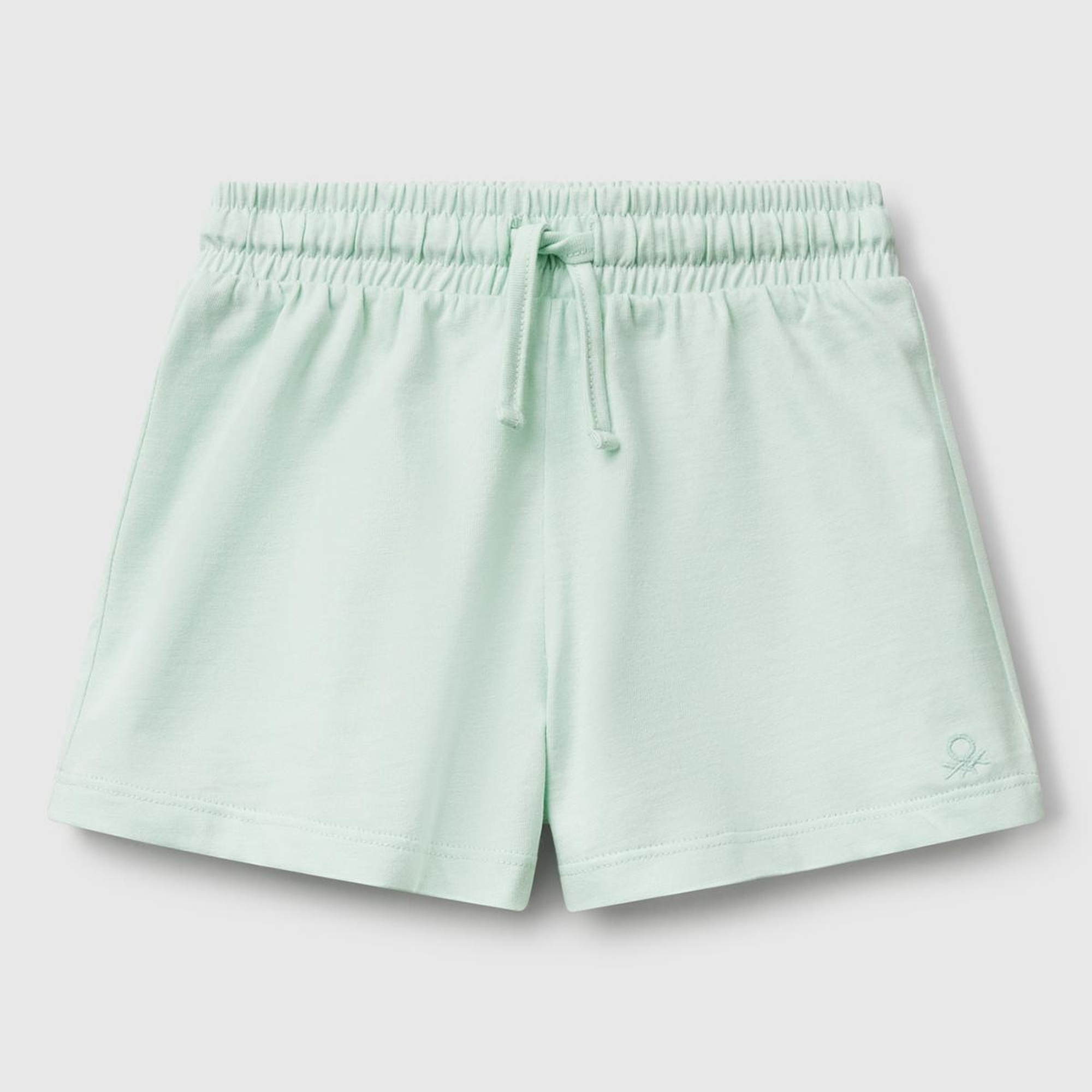 Kız Çocuk Su Yeşili Logo İşlemeli Beli İpli Şort