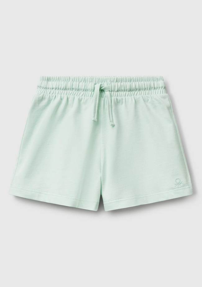  Kız Çocuk Su Yeşili Logo İşlemeli Beli İpli Şort