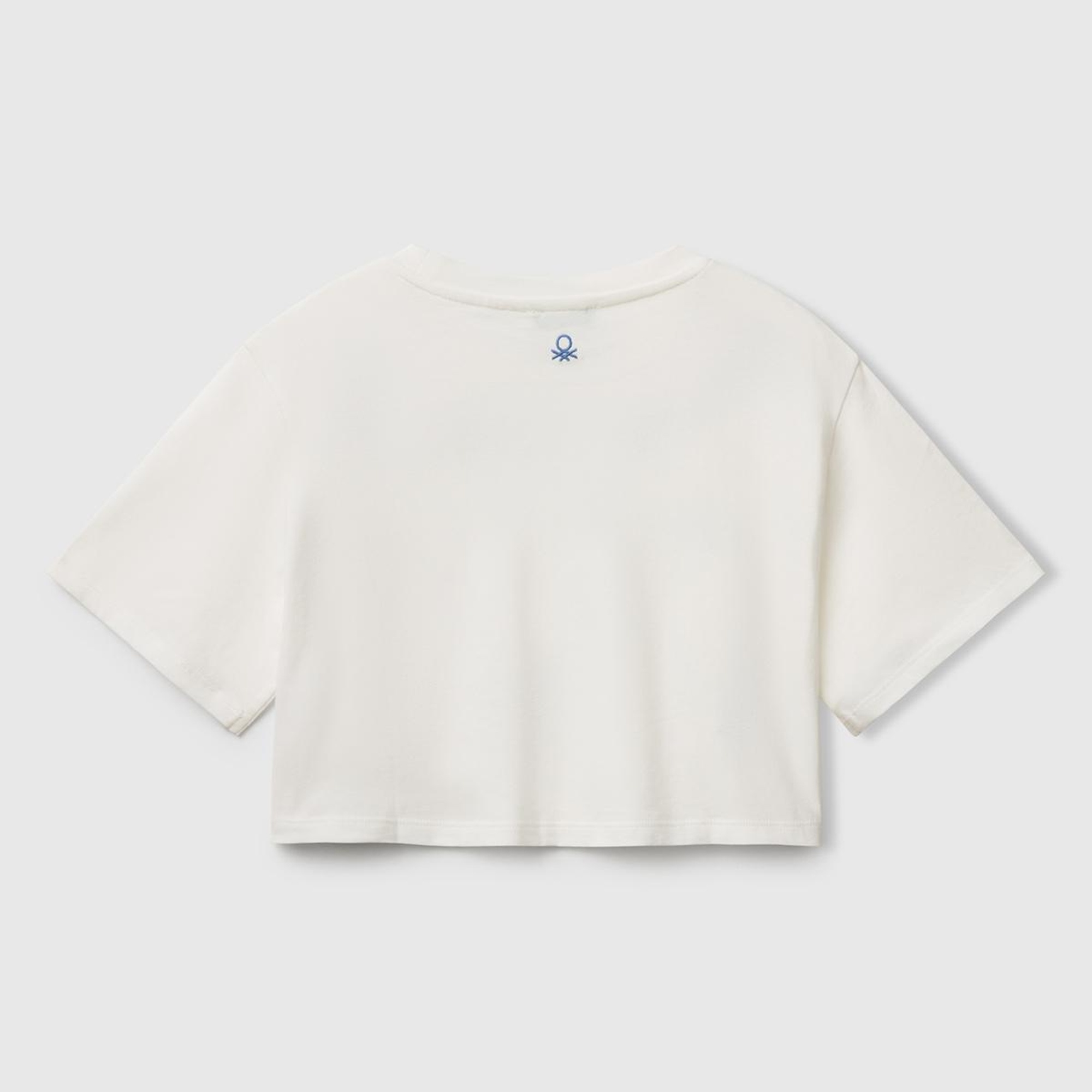 Kız Çocuk Beyaz Baskılı Logo İşleme Detaylı Crop T-Shirt