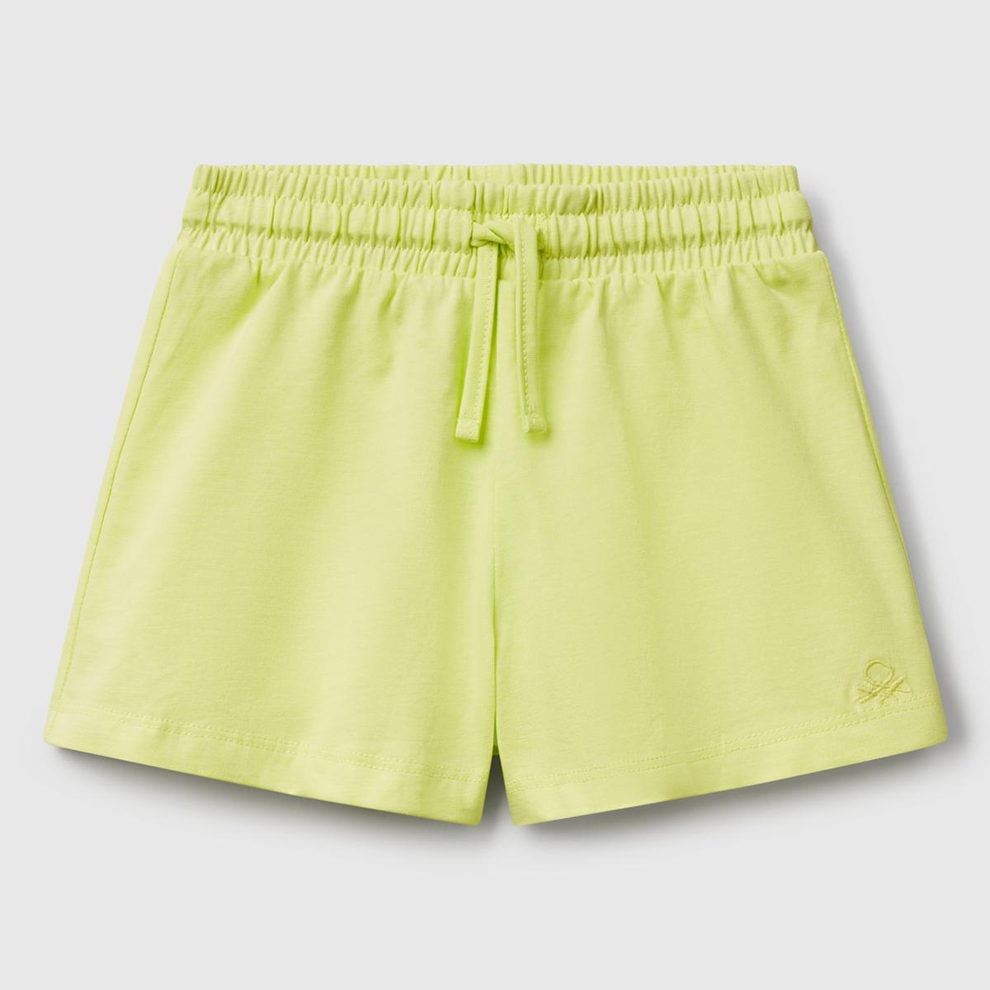 Kız Çocuk Sarı Logo İşlemeli Beli İpli Şort