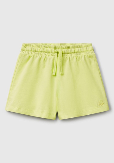  Kız Çocuk Sarı Logo İşlemeli Beli İpli Şort