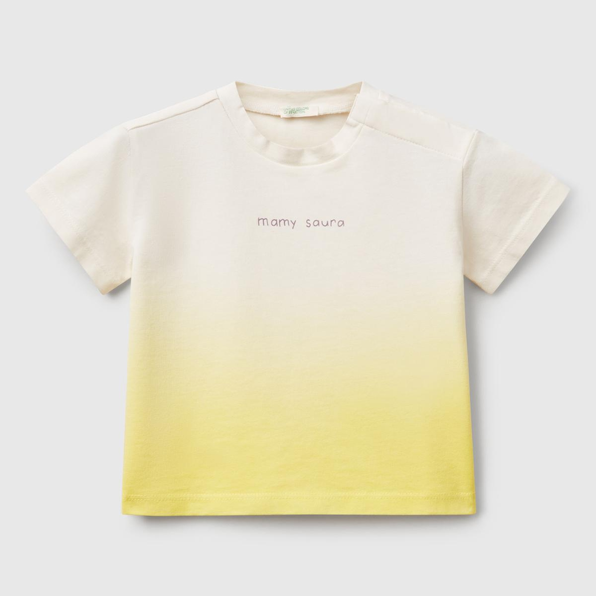 Bebek Sarı Renk Geçişli Boya Baskılı Bisiklet Yaka T-Shirt