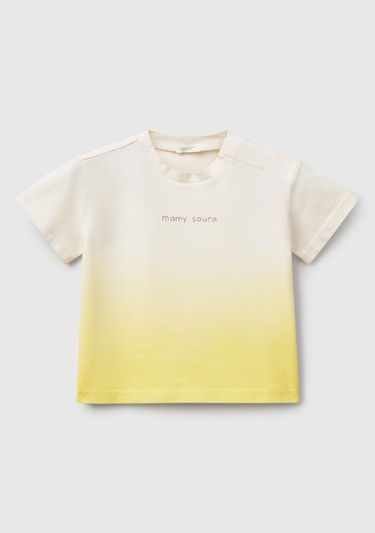  Bebek Sarı Renk Geçişli Boya Baskılı Bisiklet Yaka T-Shirt