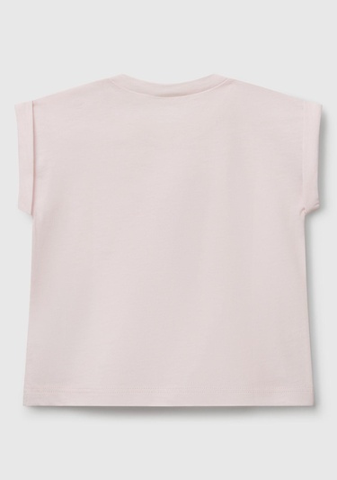  Bebek Toz Pembe Önü Baskılı Manşetli T-Shirt