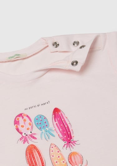  Bebek Toz Pembe Önü Baskılı Manşetli T-Shirt