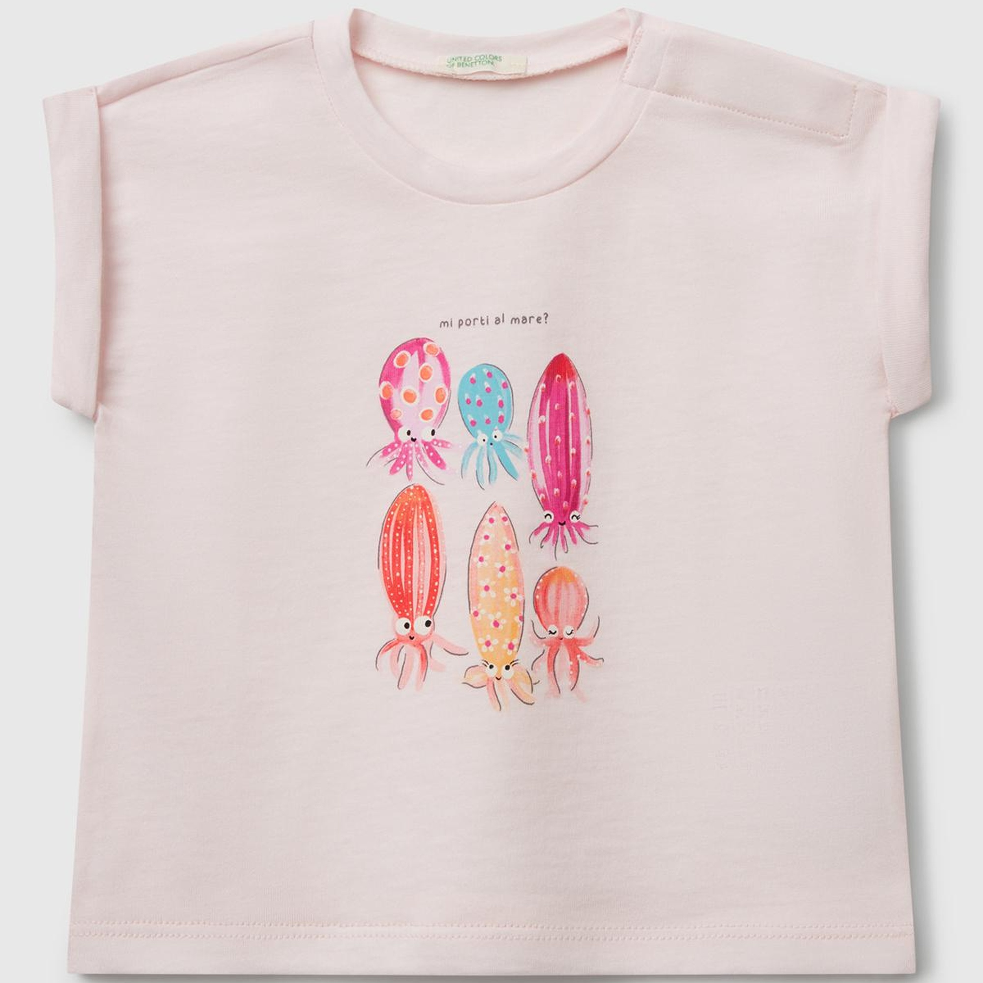 Bebek Toz Pembe Önü Baskılı Manşetli T-Shirt