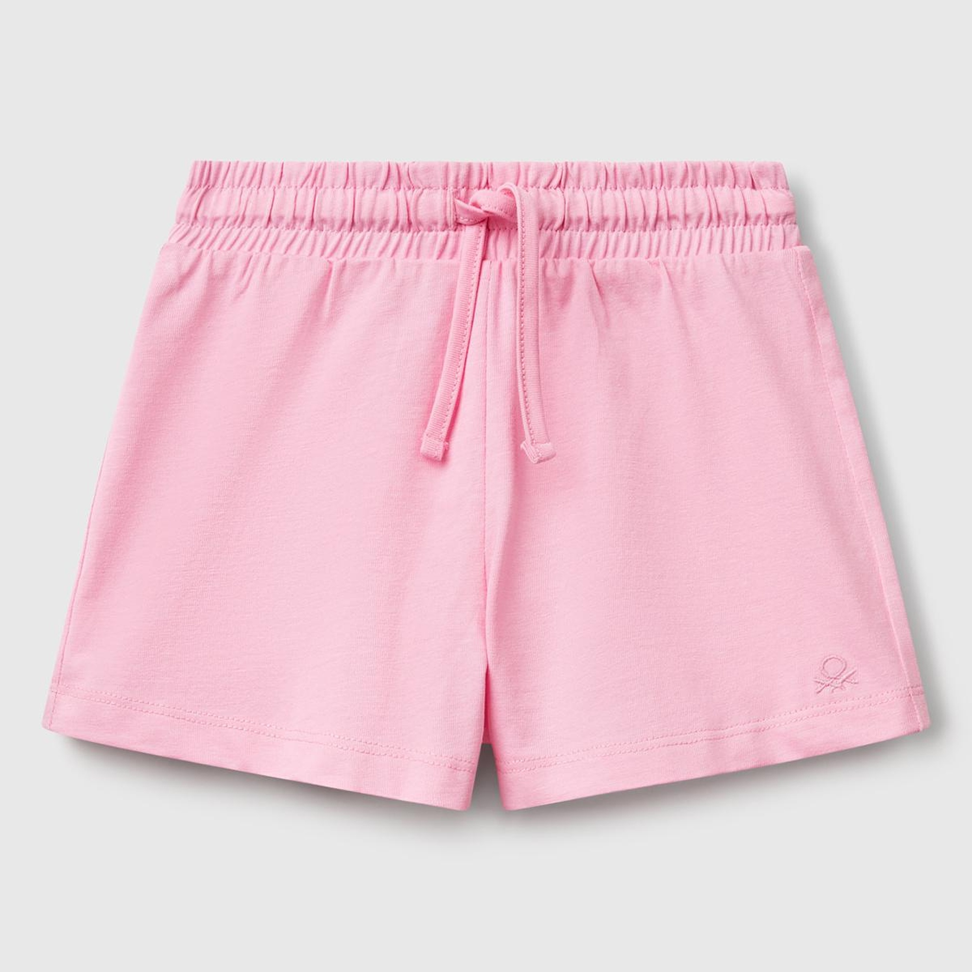 Kız Çocuk Pembe Logo İşlemeli Beli İpli Şort