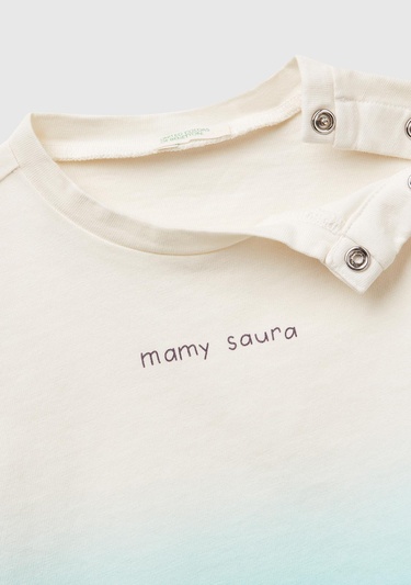  Bebek Turkuaz Renk Geçişli Boya Baskılı Bisiklet Yaka T-Shirt