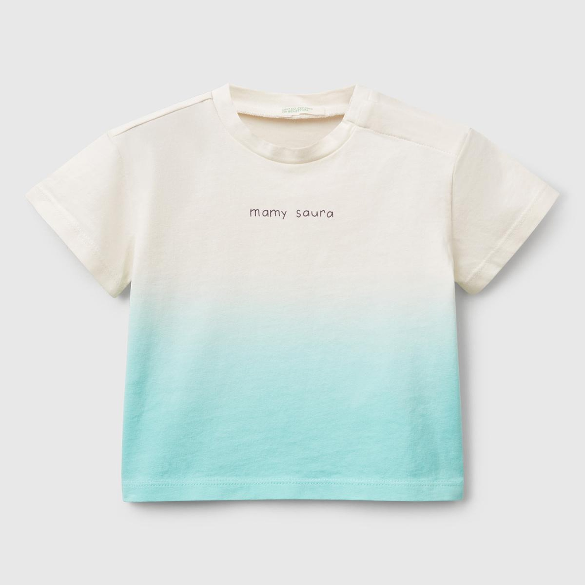 Bebek Turkuaz Renk Geçişli Boya Baskılı Bisiklet Yaka T-Shirt