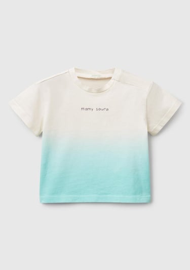  Bebek Turkuaz Renk Geçişli Boya Baskılı Bisiklet Yaka T-Shirt