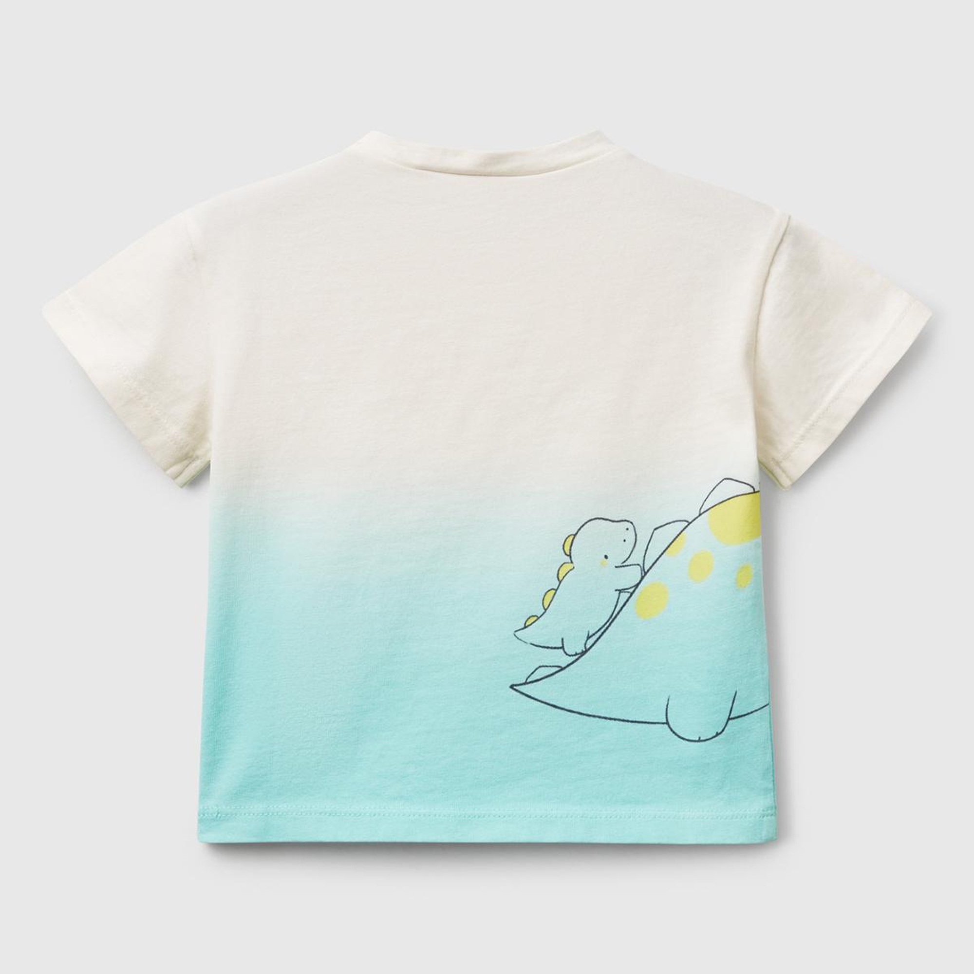 Bebek Turkuaz Renk Geçişli Boya Baskılı Bisiklet Yaka T-Shirt